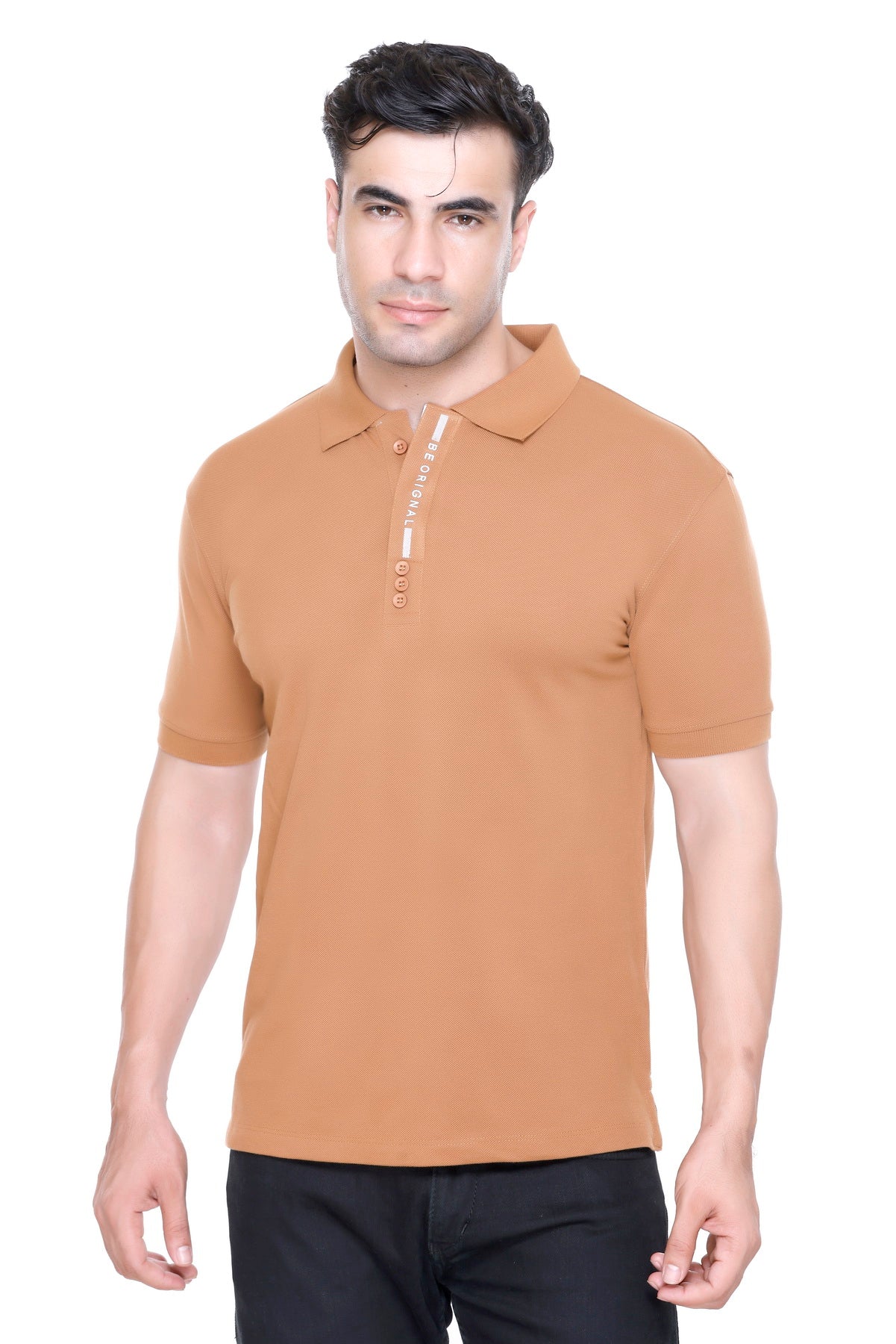 Hood Culture Men’s Solid Cotton Brown Polo T-Shirt – Half Sleeve