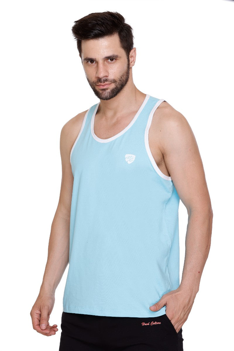 Men's Solid Grey Cotton Lycra Gym Vest | Activewear Sports Sleeveless Vest | Stretchable Workout Vest for Men