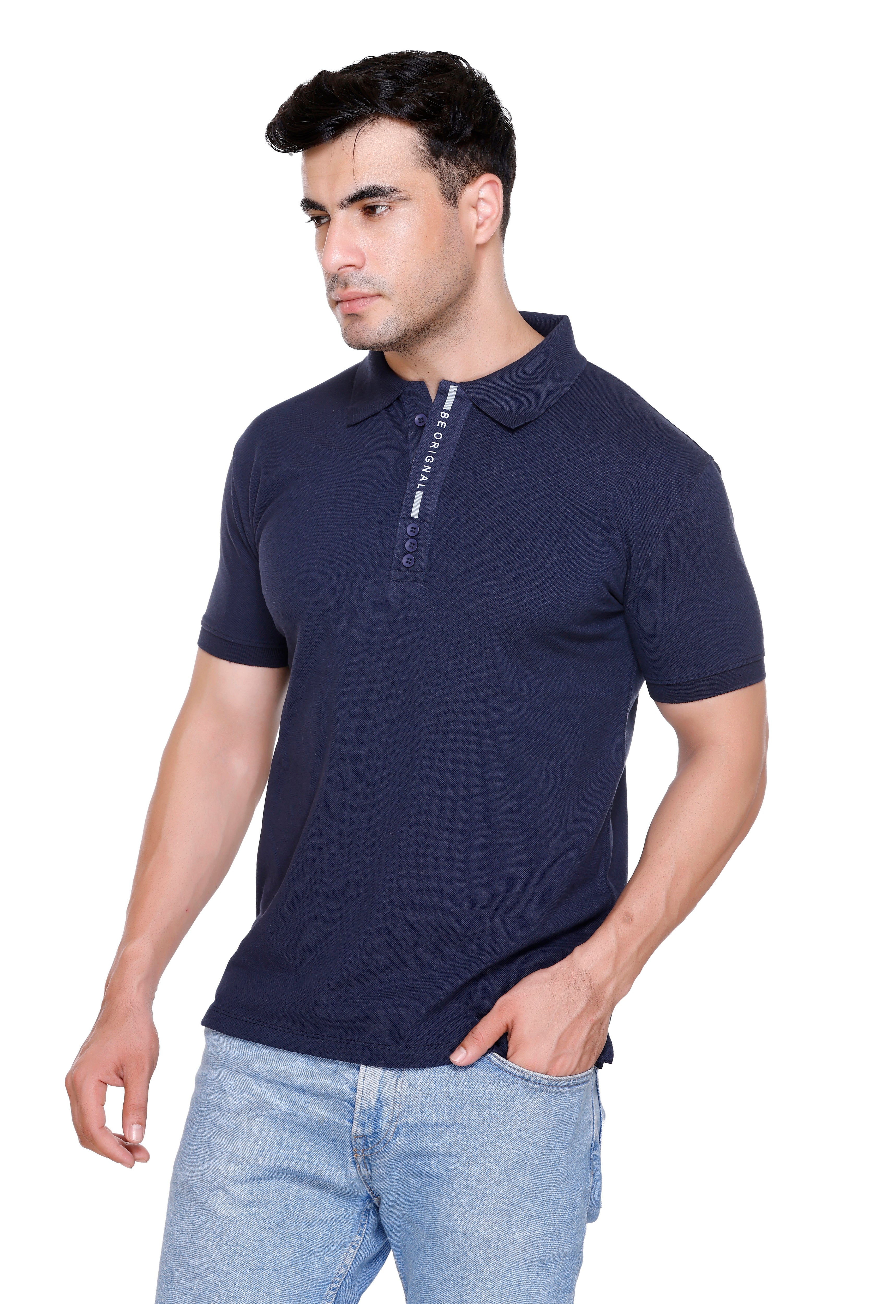 Hood Culture Men’s Solid Cotton Polo T-Shirt – Half Sleeve