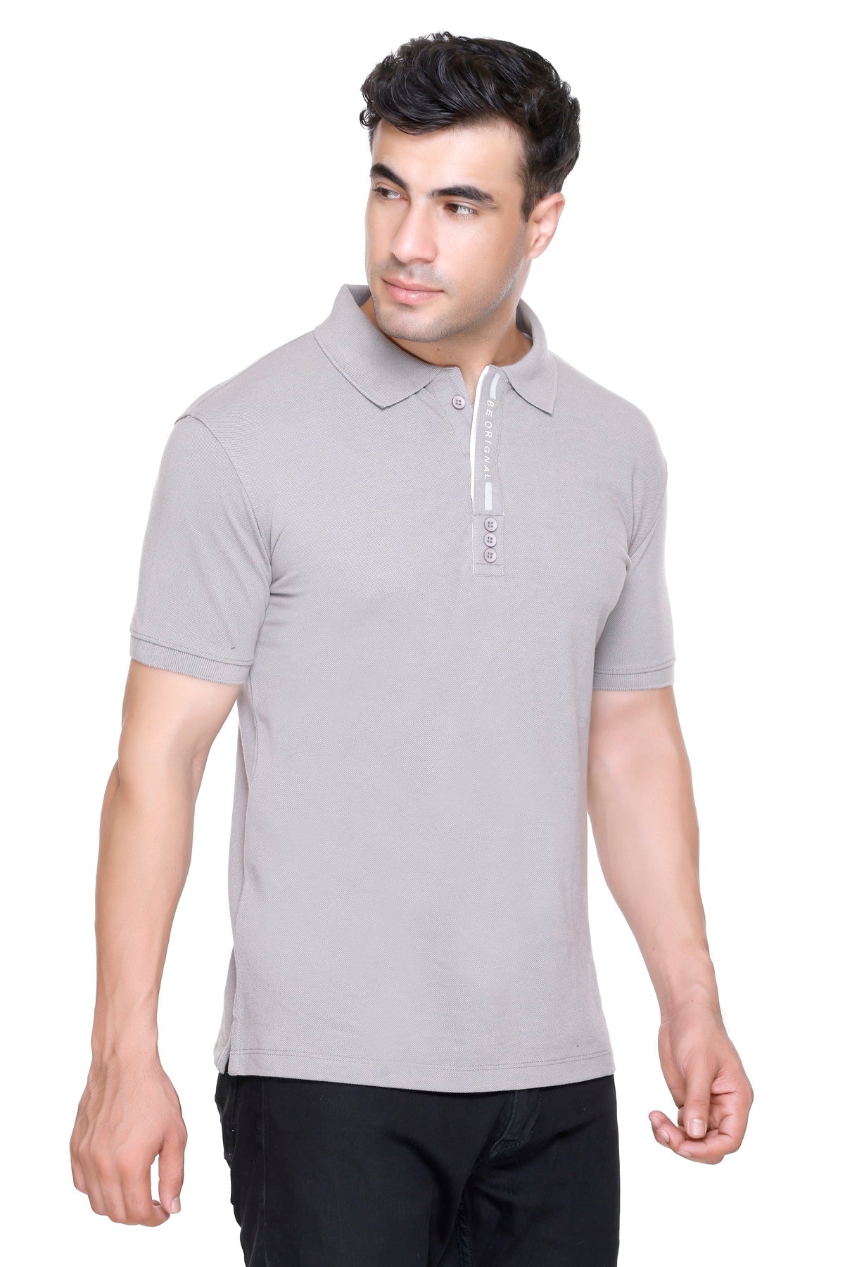 Hood Culture Men’s Solid Cotton Polo Grey T-Shirt – Half Sleeve