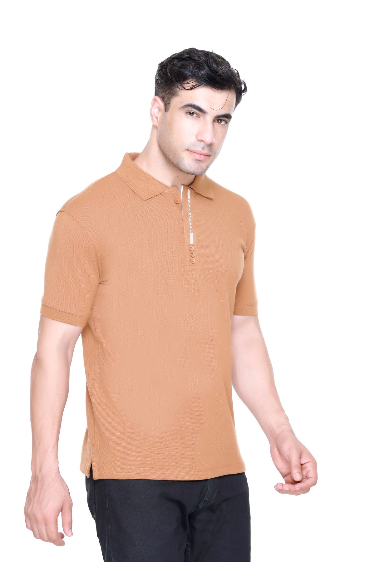 Hood Culture Men’s Solid Cotton Brown Polo T-Shirt – Half Sleeve