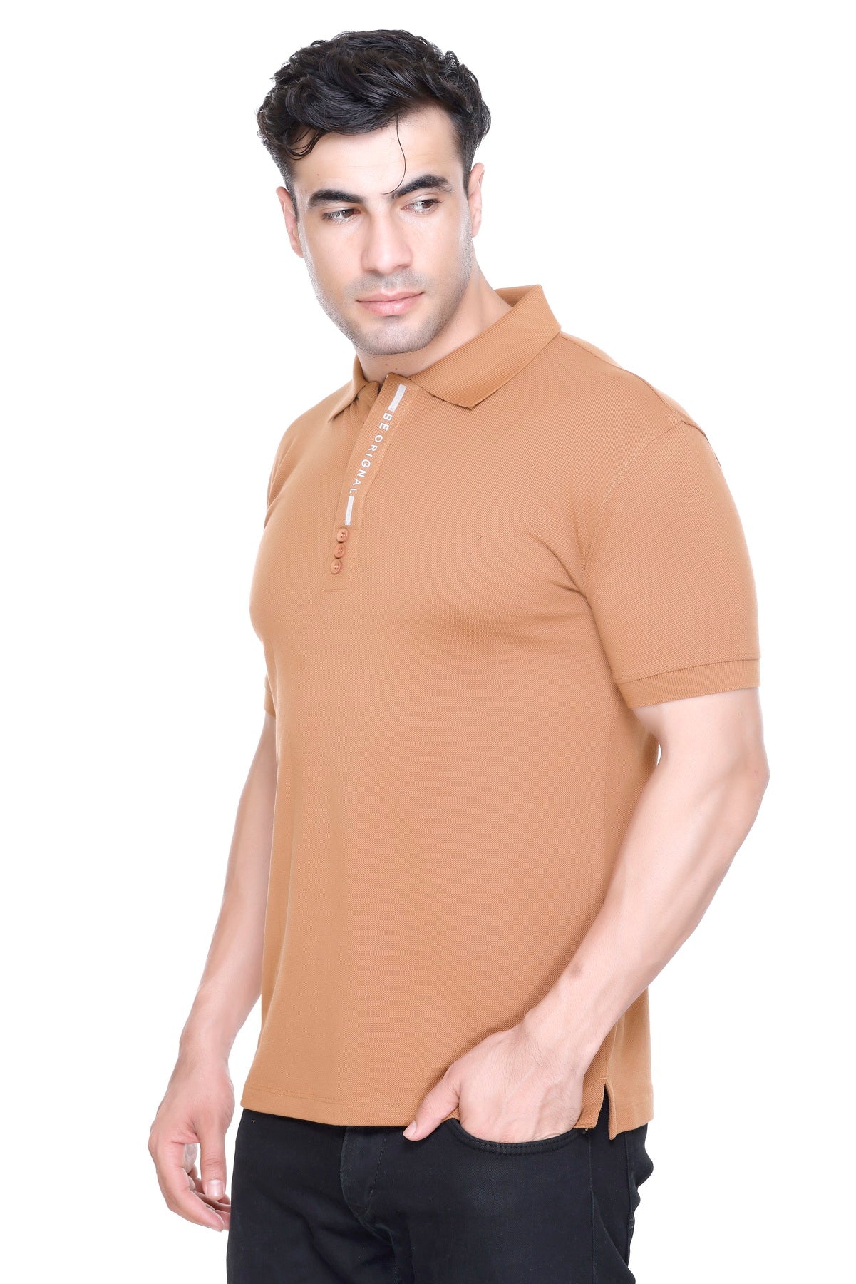 Hood Culture Men’s Solid Cotton Brown Polo T-Shirt – Half Sleeve