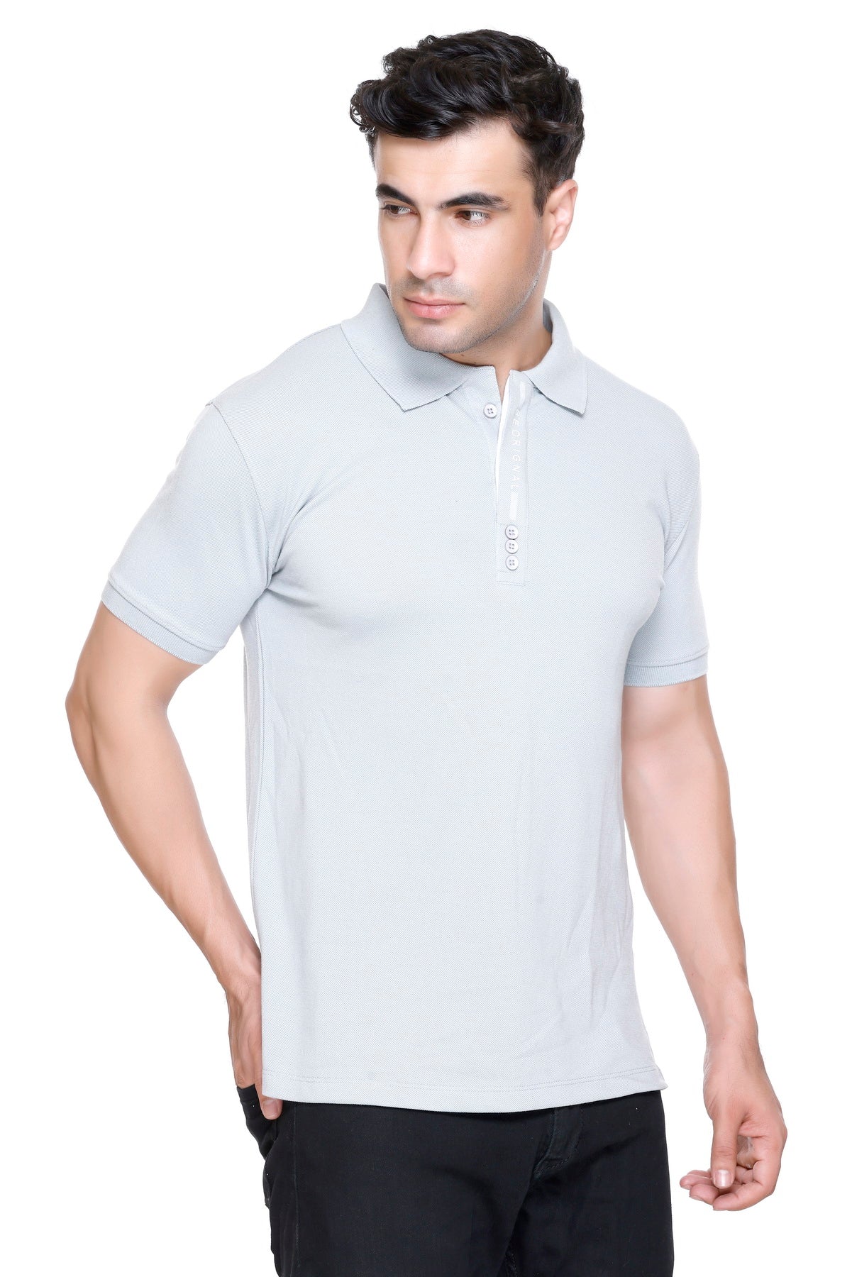 Hood Culture Men’s Solid Cotton Polo Sky T-Shirt – Half Sleeve
