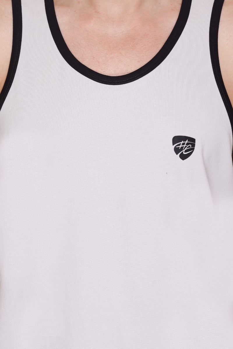 Men's Solid Grey Cotton Lycra Gym Vest | Activewear Sports Sleeveless Vest | Stretchable Workout Vest for Men