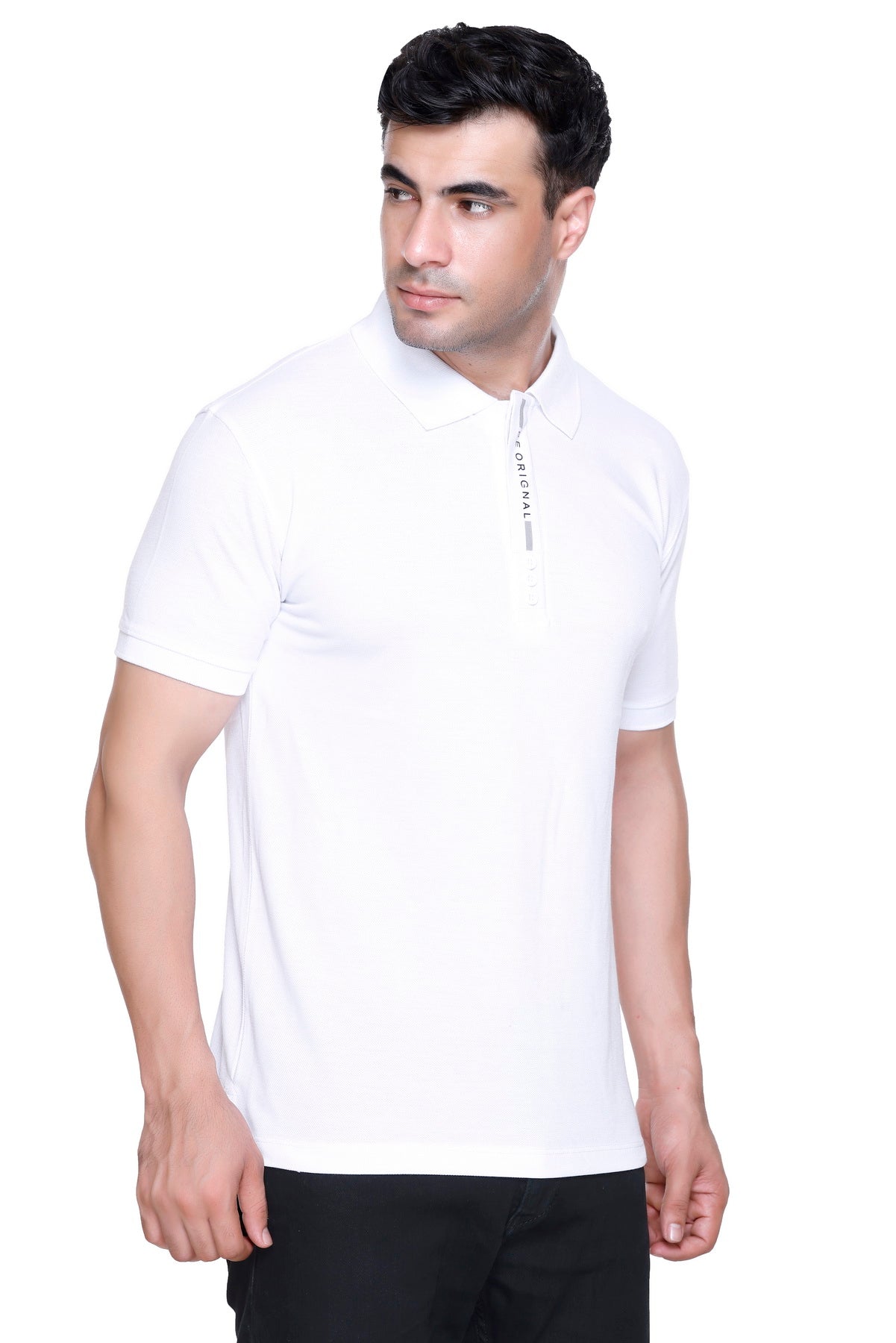 Hood Culture Men’s Solid Cotton Polo White T-Shirt – Half Sleeve