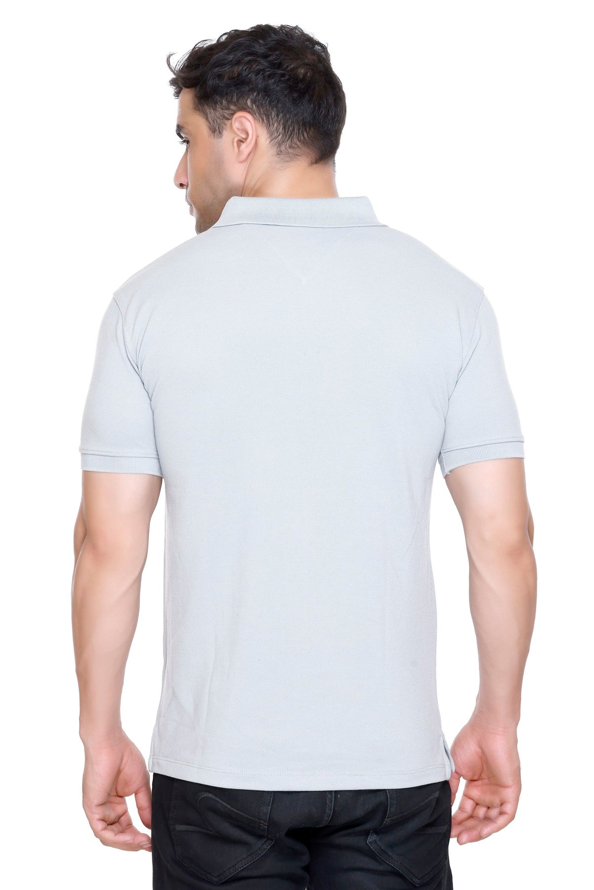 Hood Culture Men’s Solid Cotton Polo Sky T-Shirt – Half Sleeve