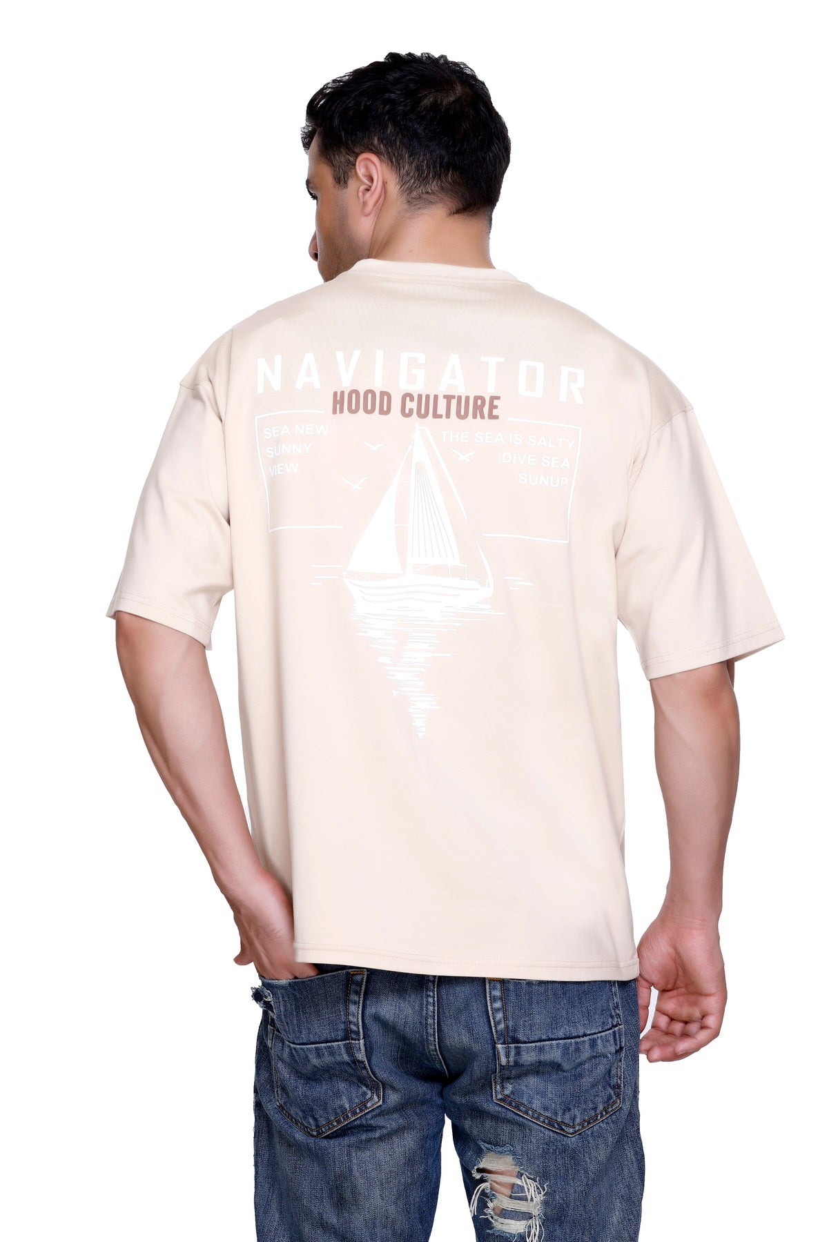 Hood Culture Men’s Oversized Cotton Lycra T-Shirt – Round Neck