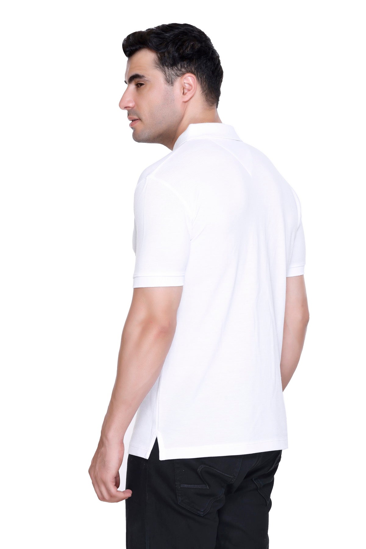 Hood Culture Men’s Solid Cotton Polo White T-Shirt – Half Sleeve