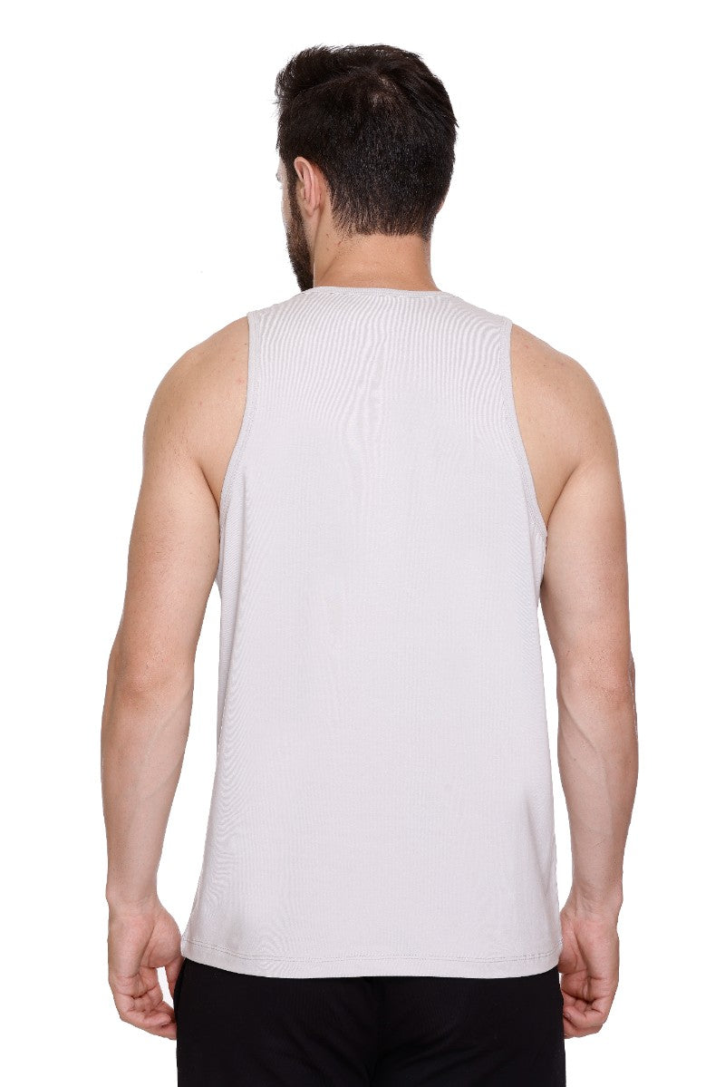 Men's Printed Cotton Lycra Gym Grey Vest | Activewear Sports Sleeveless Tank Top | Stretchable Workout Vest for Men