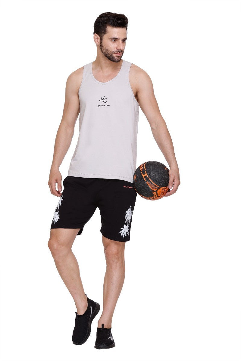 Men's Solid Grey Cotton Lycra Gym Vest | Activewear Sports Sleeveless Vest | Stretchable Workout Vest for Men