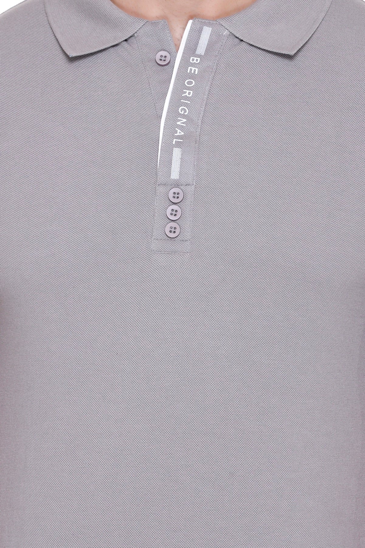 Hood Culture Men’s Solid Cotton Polo Grey T-Shirt – Half Sleeve