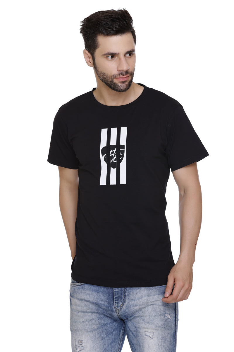 Hood Culture Men’s Printed Cotton Lycra Black T-Shirt