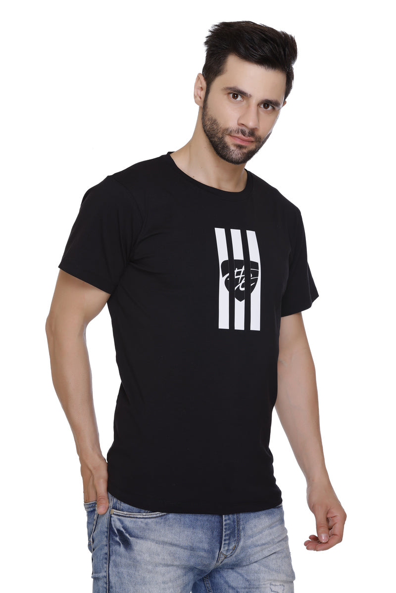 Hood Culture Men’s Printed Cotton Lycra Black T-Shirt