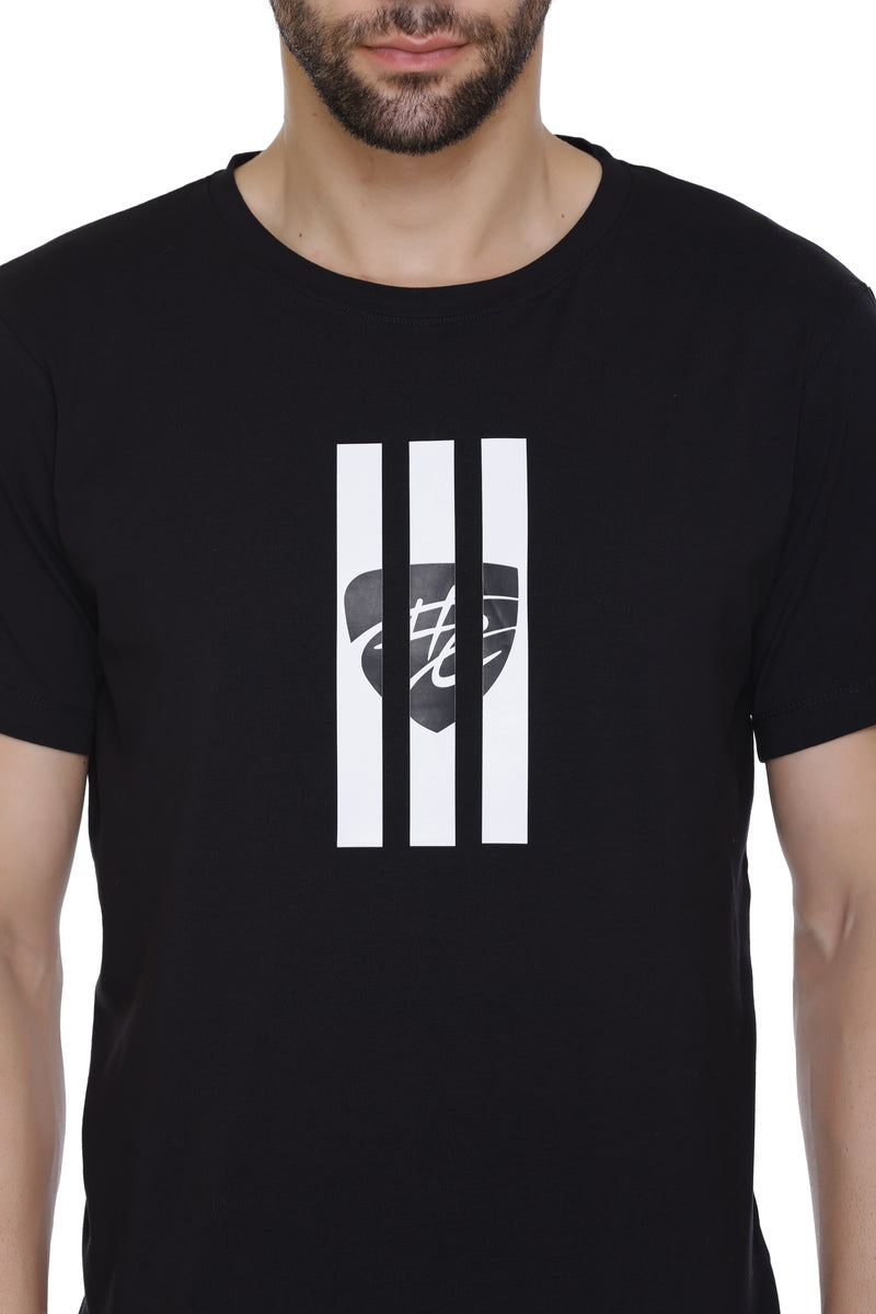 Hood Culture Men’s Printed Cotton Lycra Black T-Shirt