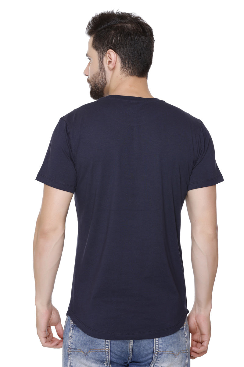 Men’s Printed Cotton Lycra Navy T-Shirt | Hood Culture