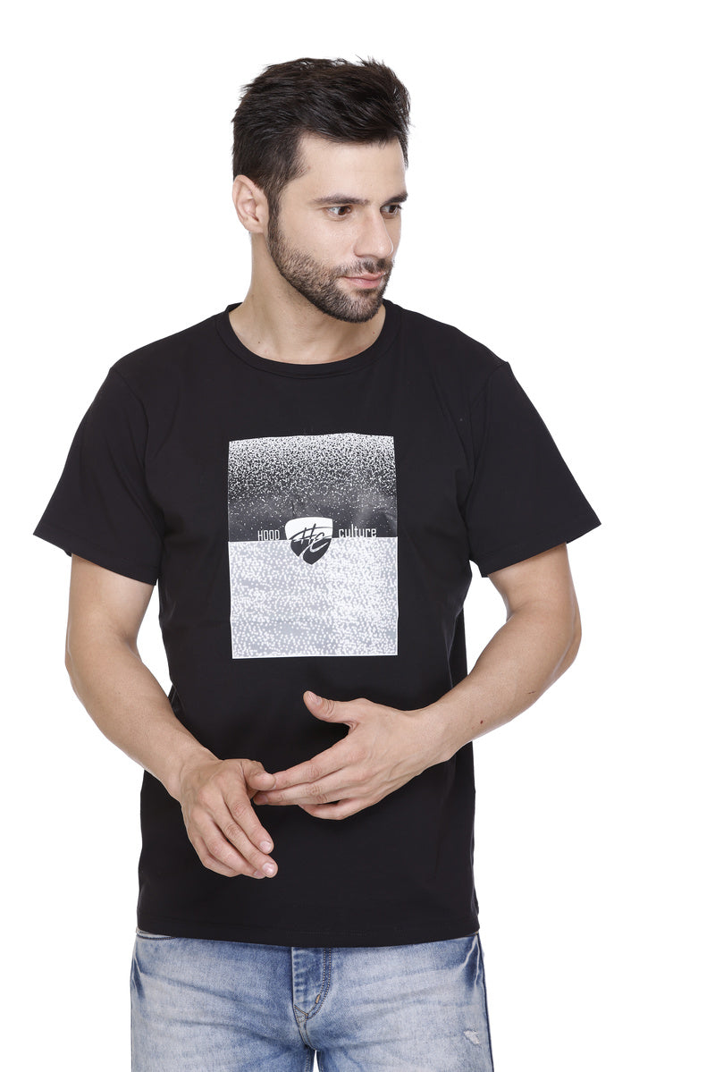 Hood Culture Men’s Printed Cotton Lycra T-Shirt Black