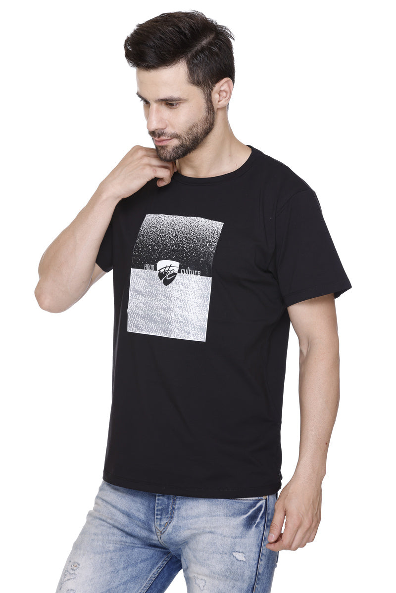 Hood Culture Men’s Printed Cotton Lycra T-Shirt Black