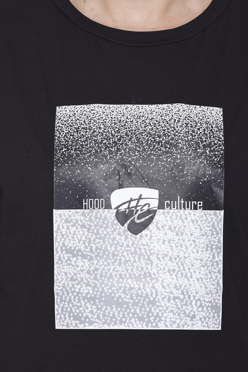 Hood Culture Men’s Printed Cotton Lycra T-Shirt Black