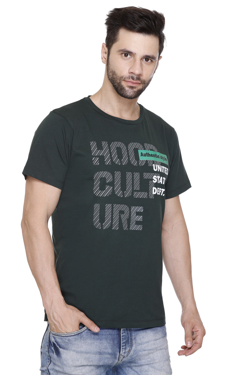 Hood Culture Men’s Printed Cotton Lycra T-Shirt