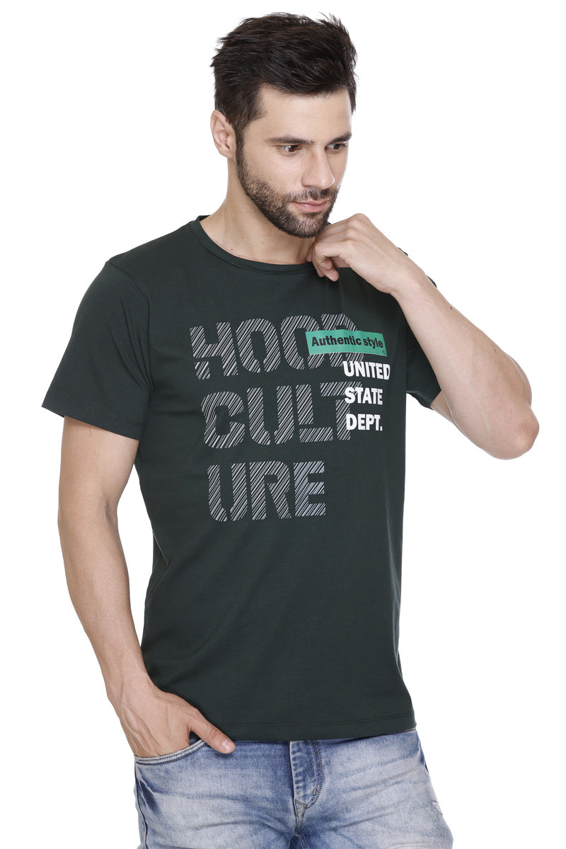 Hood Culture Men’s Printed Cotton Lycra T-Shirt