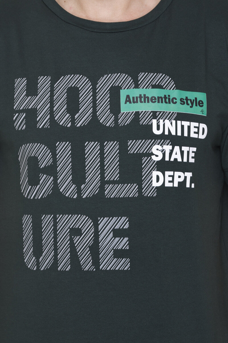 Hood Culture Men’s Printed Cotton Lycra T-Shirt