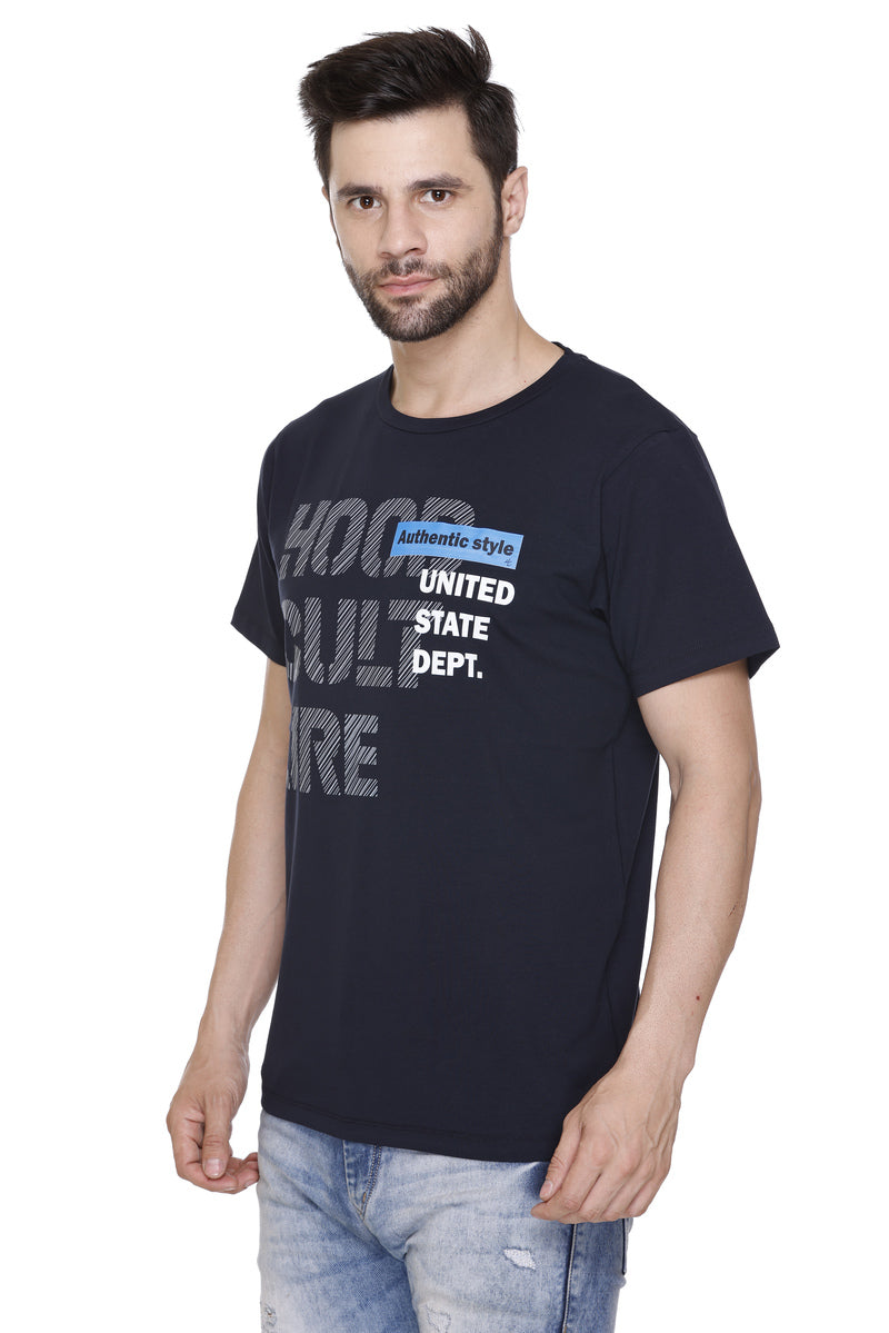 Hood Culture Men’s Printed Cotton Lycra T-Shirt