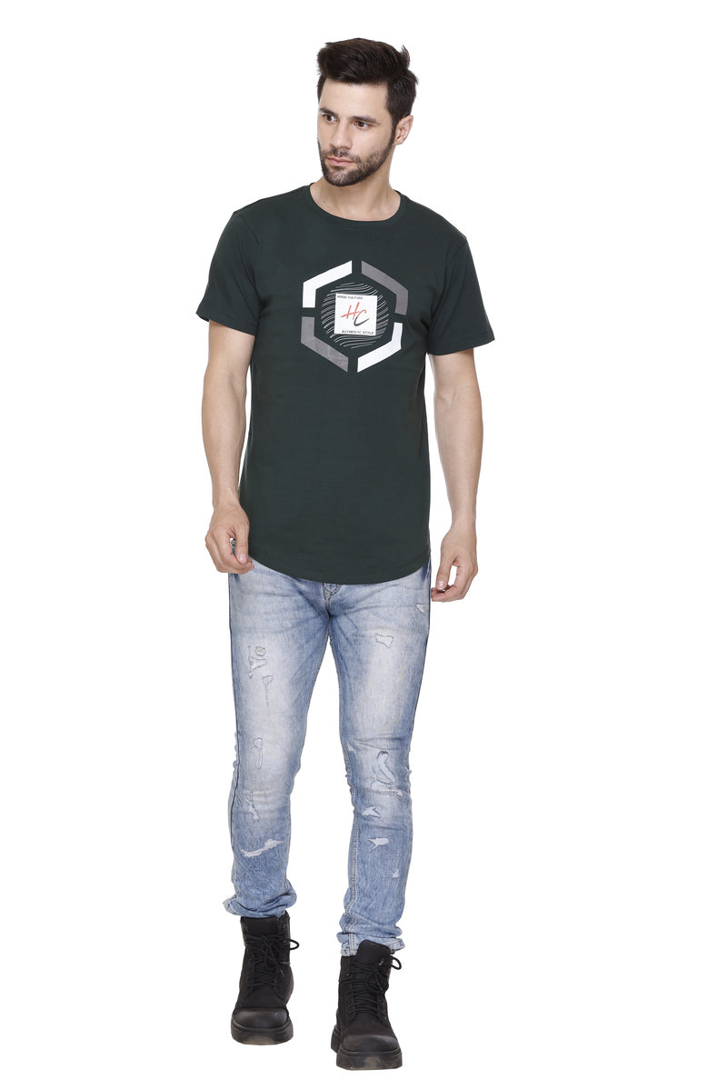 Men’s Printed Cotton Lycra Green T-Shirt | Hood Culture