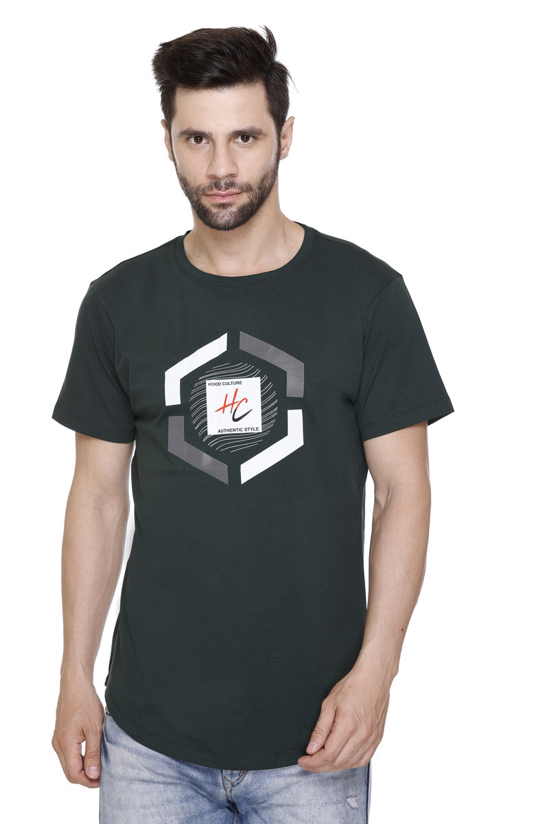 Men’s Printed Cotton Lycra Green T-Shirt | Hood Culture