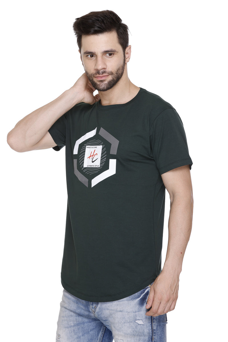 Men’s Printed Cotton Lycra Green T-Shirt | Hood Culture