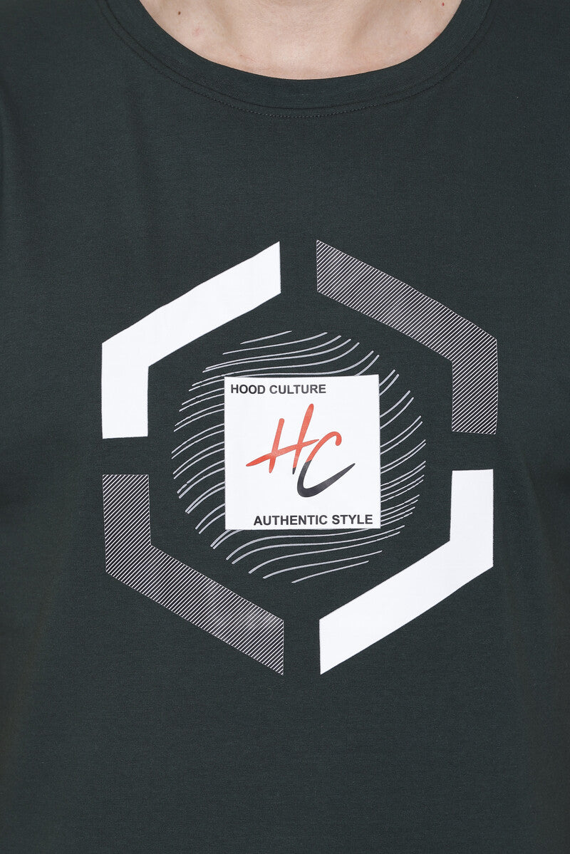 Men’s Printed Cotton Lycra Green T-Shirt | Hood Culture