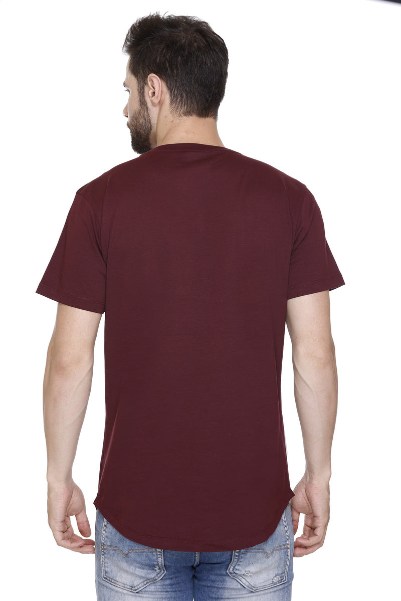 Hood Culture Men’s Printed Cotton Lycra Wine T-Shirt