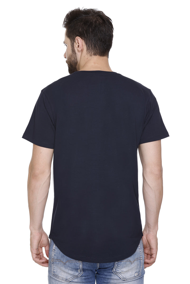 Men’s Printed Cotton Lycra Navy T-Shirt | Hood Culture