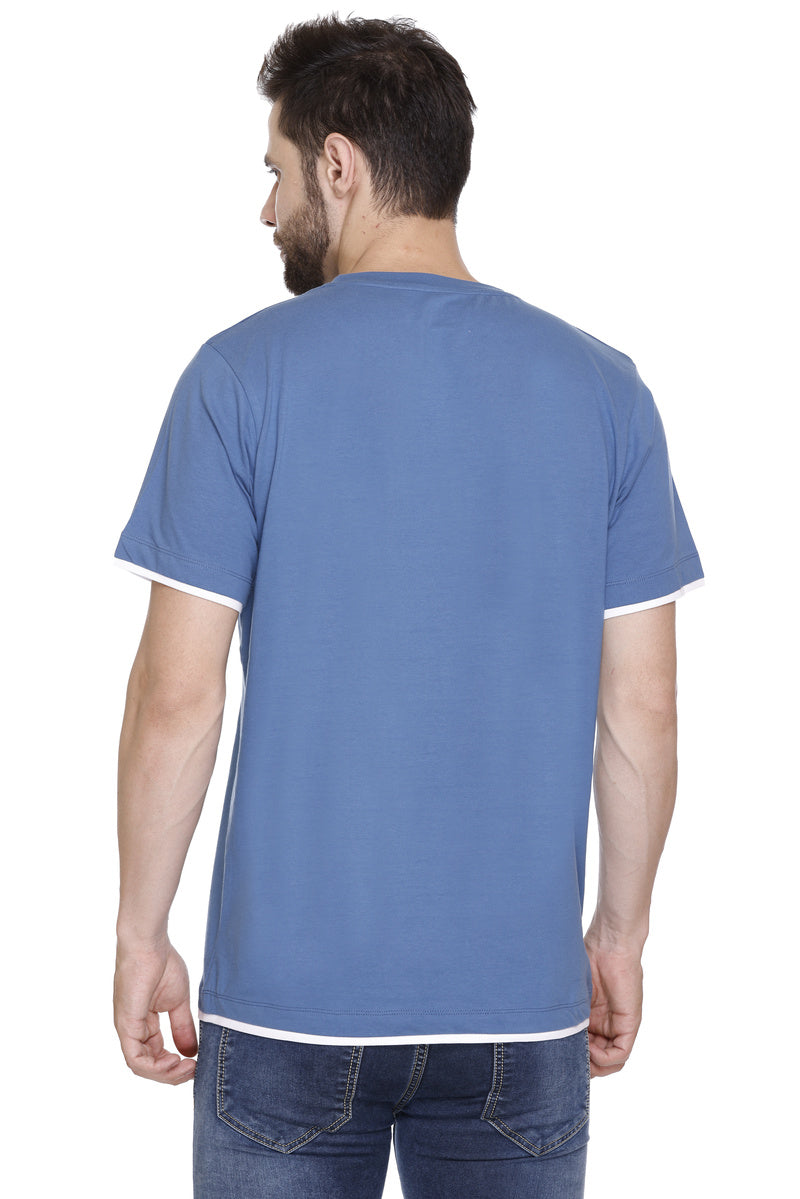 Hood Culture Men’s Printed Cotton Lycra Blue T-Shirt
