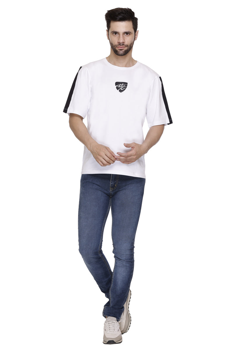 Hood Culture Men’s Printed Cotton Lycra White T-Shirt
