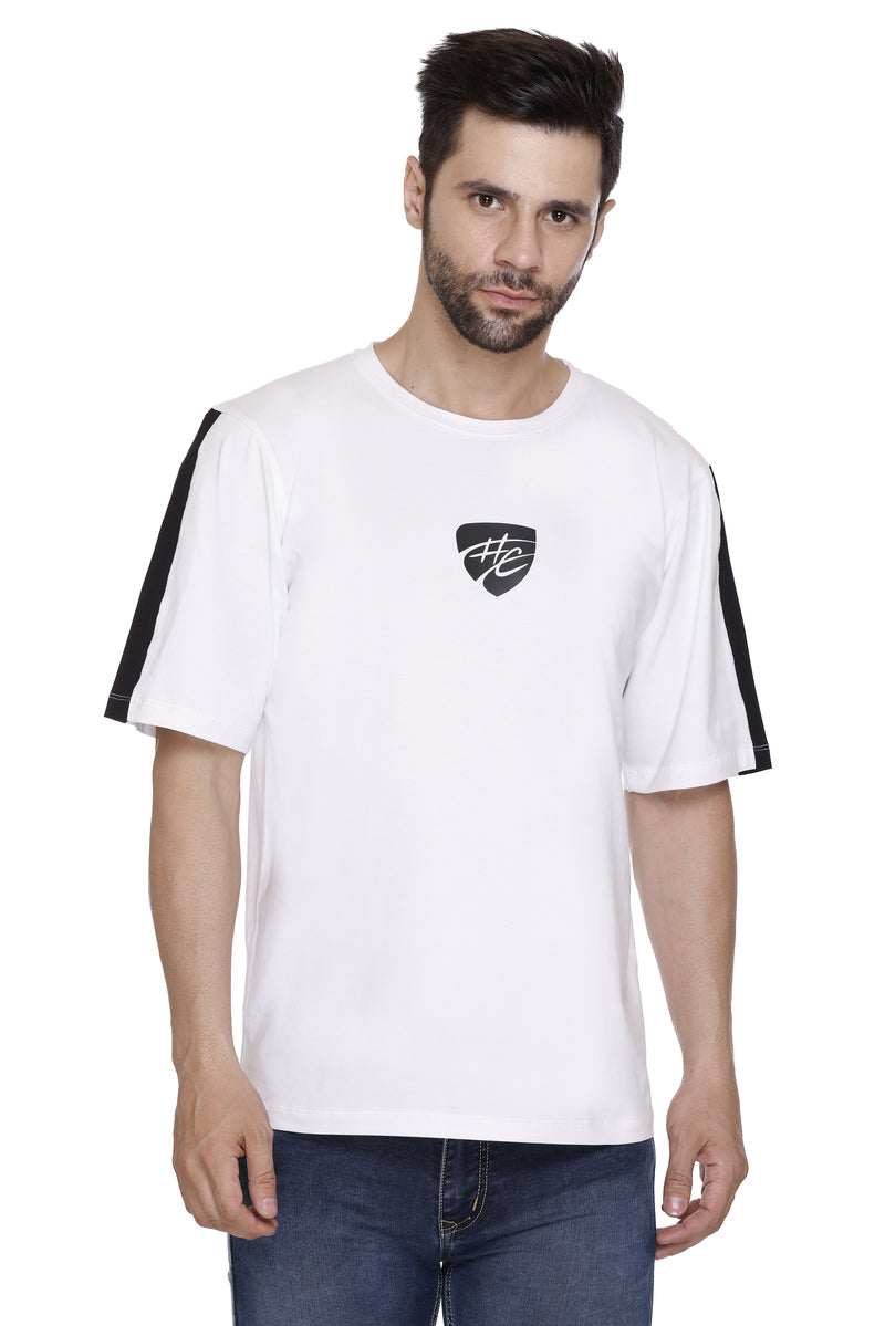 Hood Culture Men’s Printed Cotton Lycra White T-Shirt