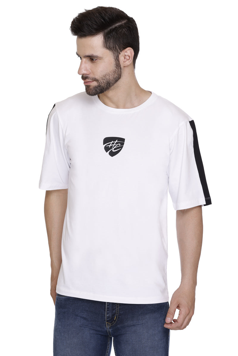 Hood Culture Men’s Printed Cotton Lycra White T-Shirt