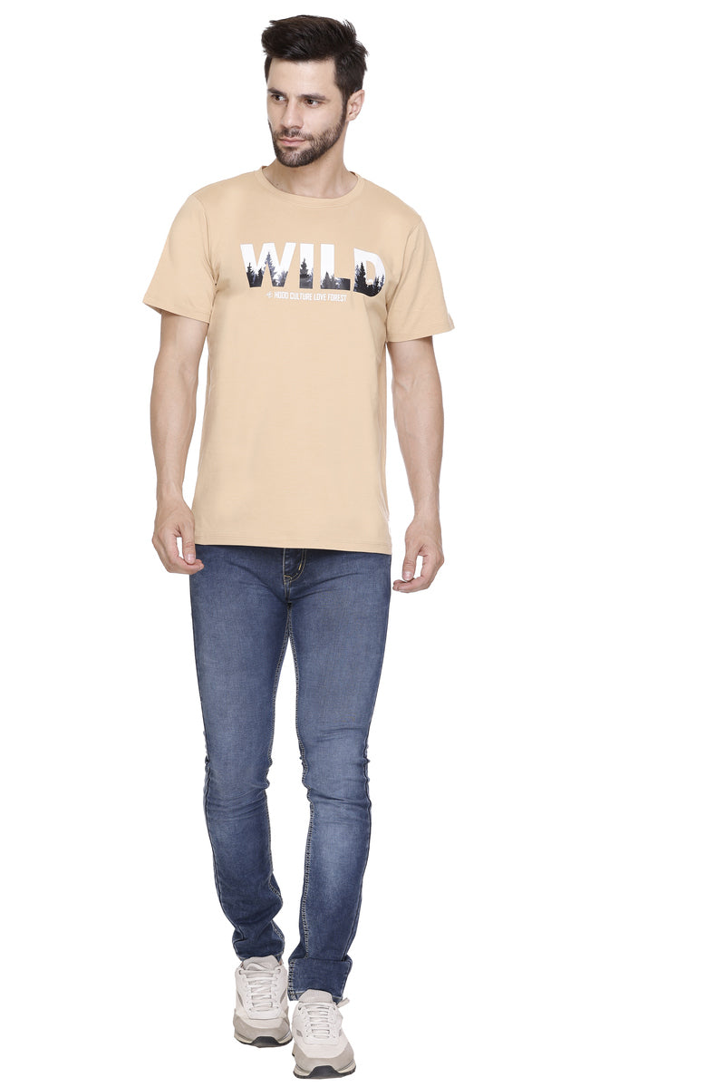Men Cotton Lycra Wild Printed round Neck T-shirt