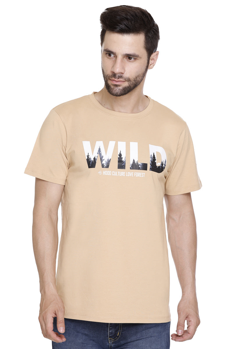 Men Cotton Lycra Wild Printed round Neck T-shirt