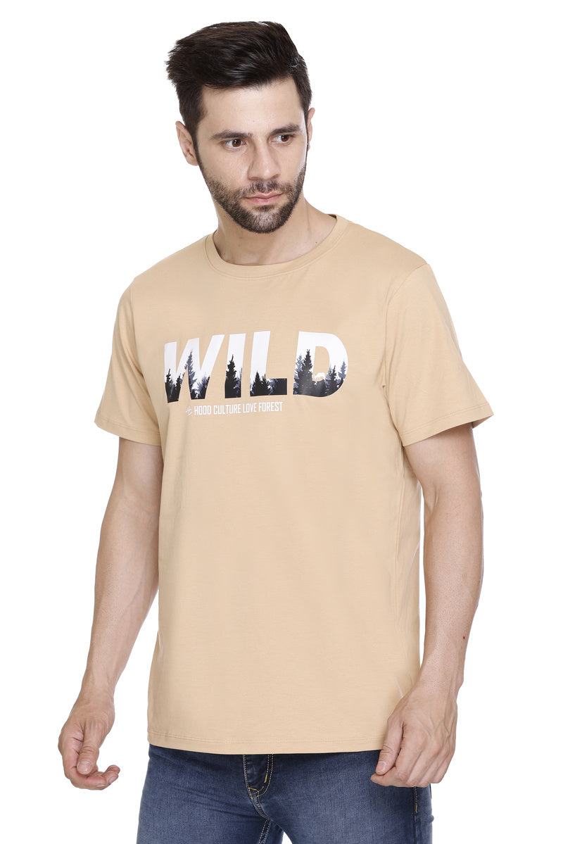 Men Cotton Lycra Wild Printed round Neck T-shirt