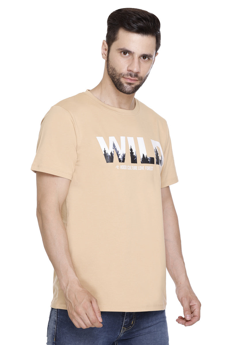 Men Cotton Lycra Wild Printed round Neck T-shirt