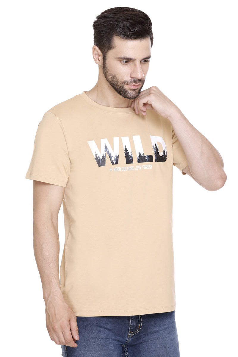 Men Cotton Lycra Wild Printed round Neck T-shirt