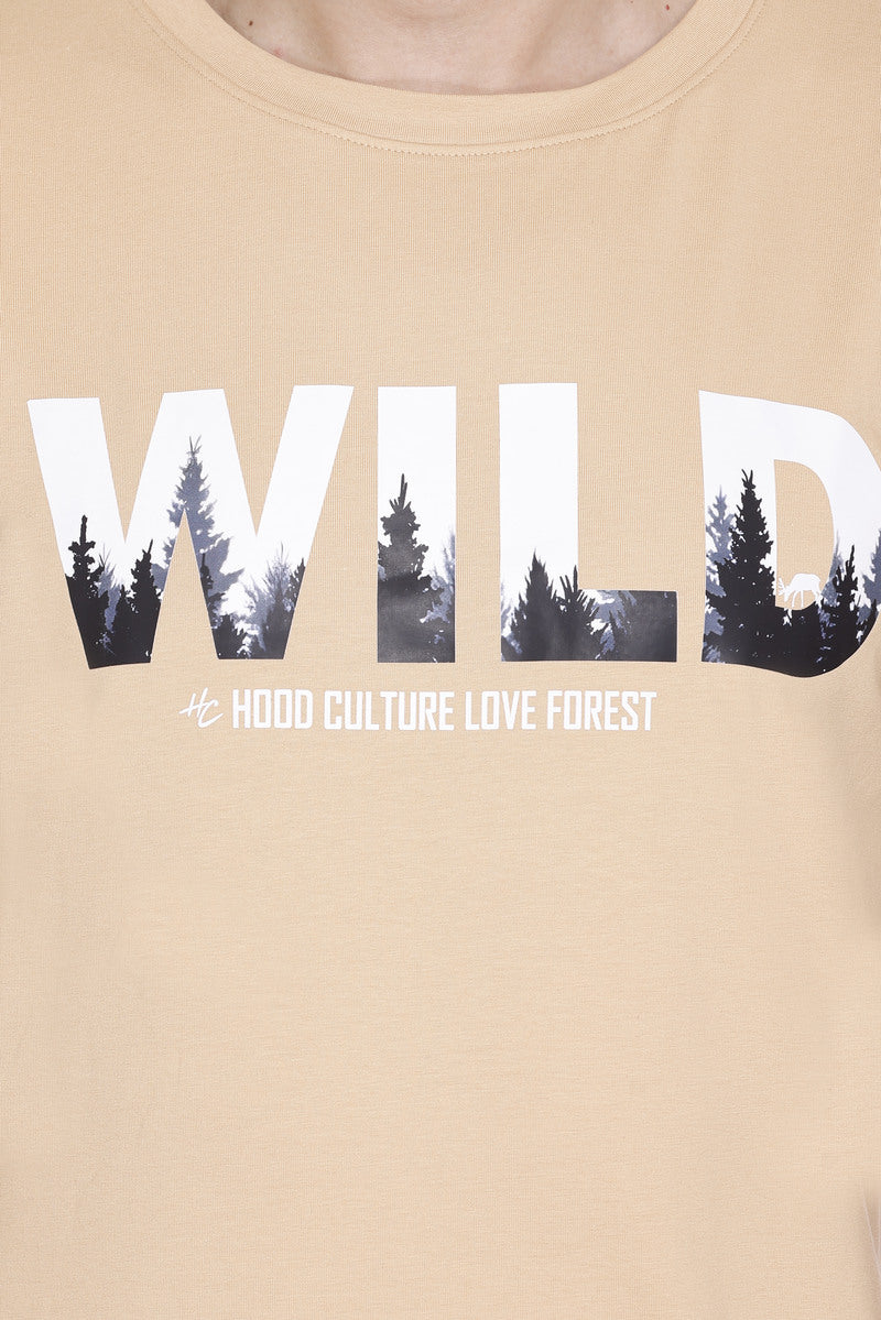 Men Cotton Lycra Wild Printed round Neck T-shirt