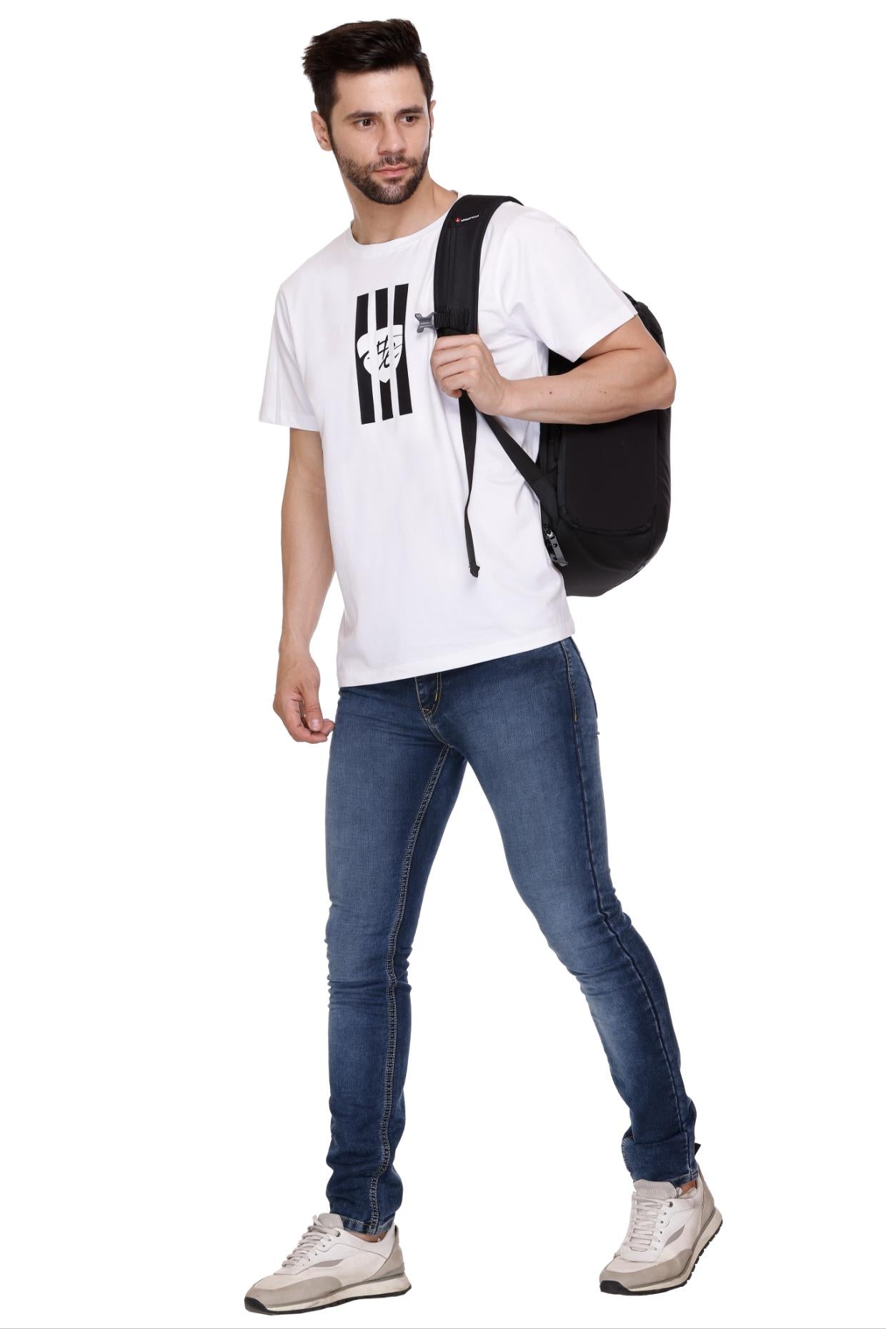 Hood Culture Men’s Printed Cotton Lycra White T-Shirt