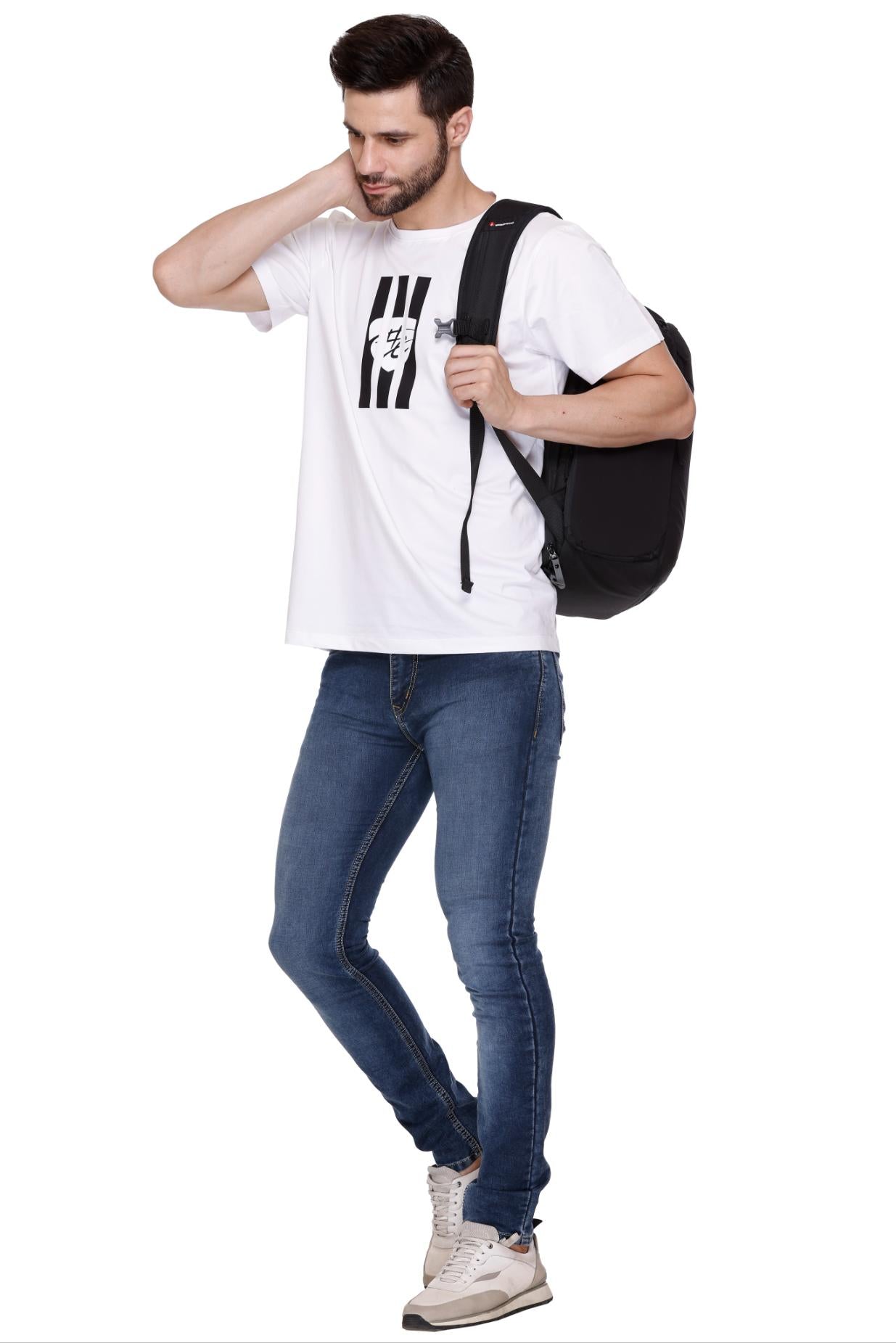 Hood Culture Men’s Printed Cotton Lycra White T-Shirt
