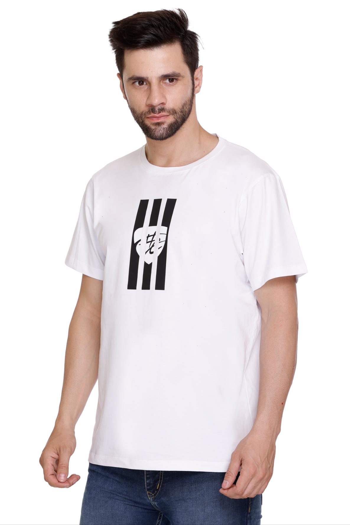 Hood Culture Men’s Printed Cotton Lycra White T-Shirt