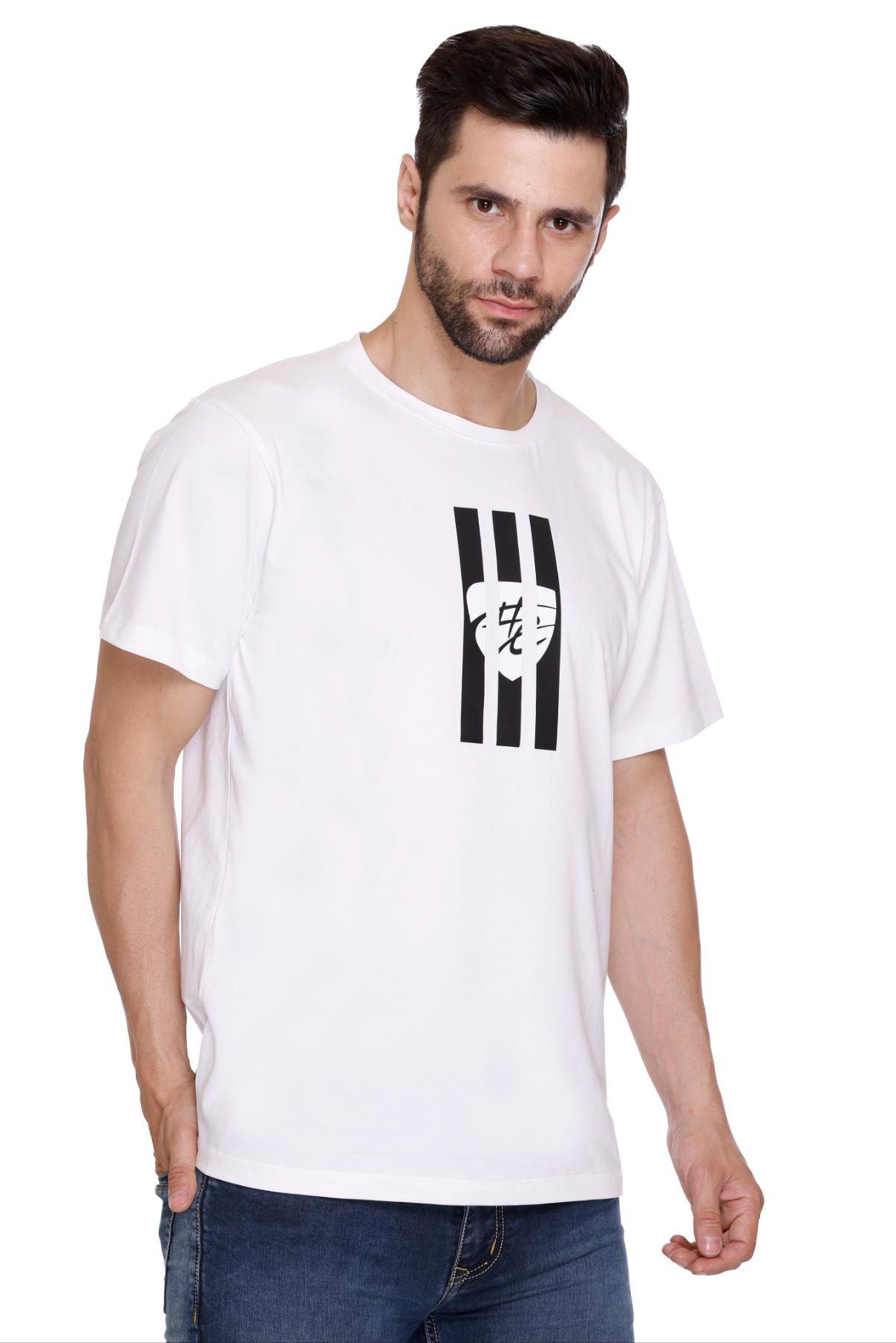 Hood Culture Men’s Printed Cotton Lycra White T-Shirt