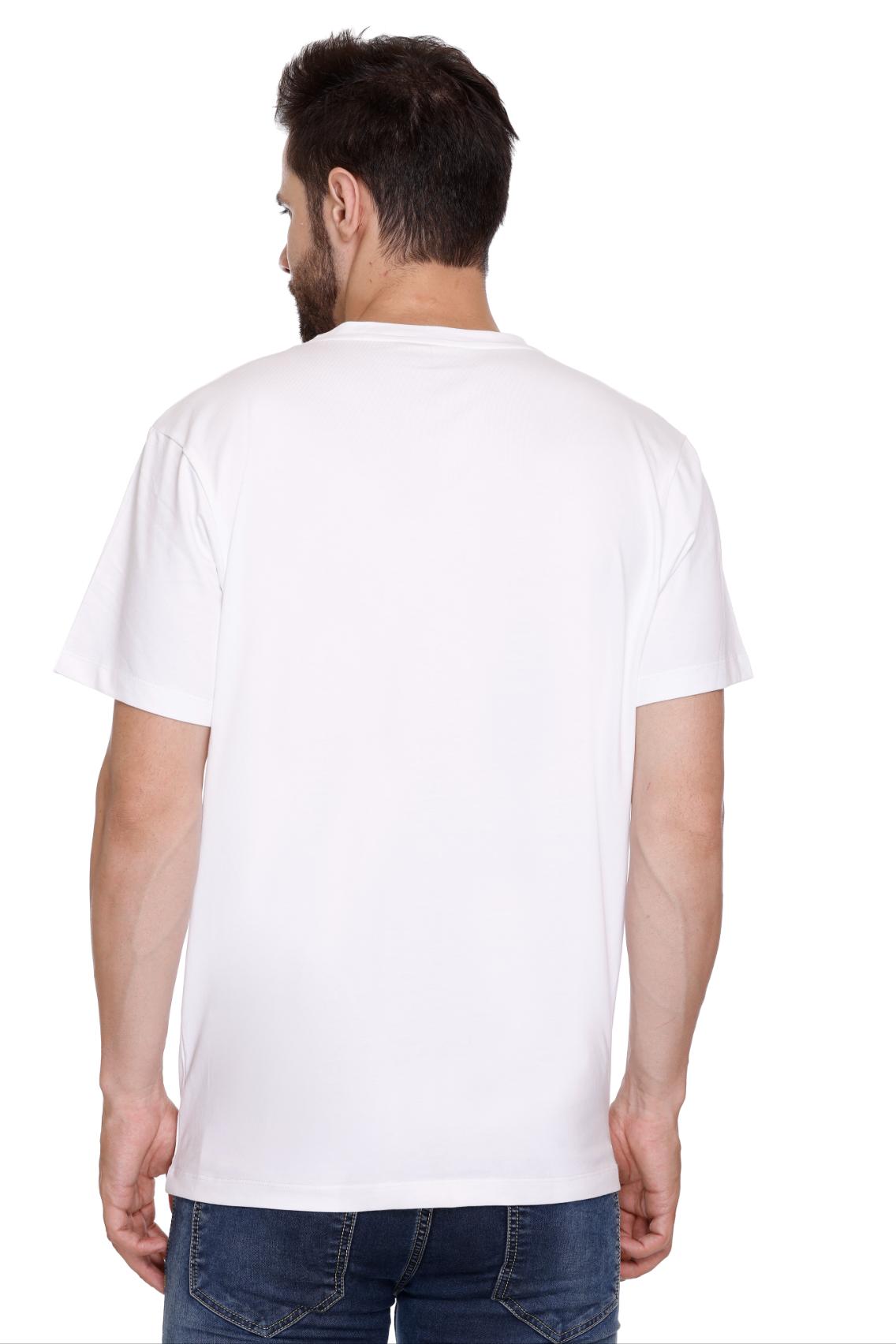 Hood Culture Men’s Printed Cotton Lycra White T-Shirt