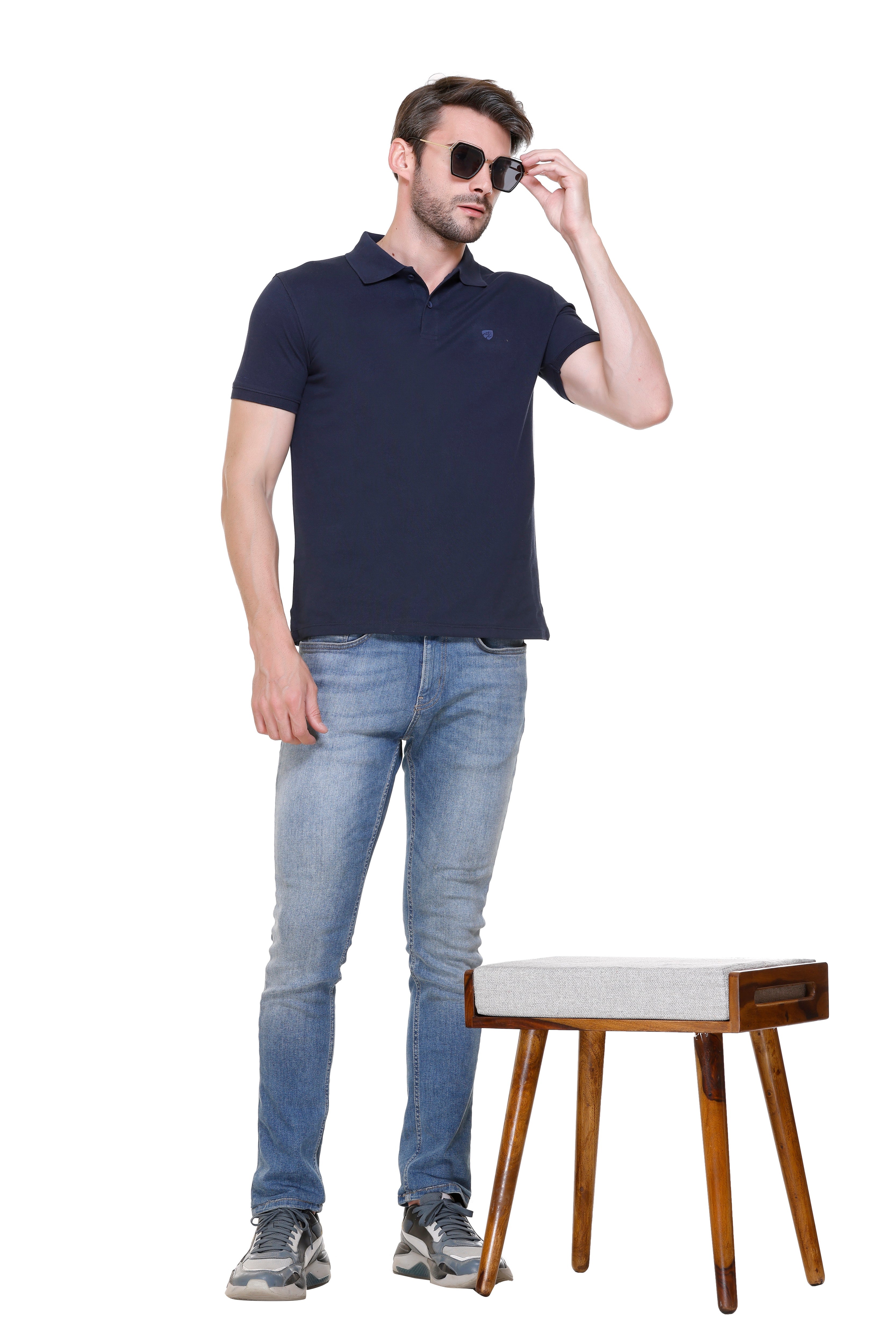 Hood Culture Men’s Solid Cotton Polo T-Shirt – Half Sleeve