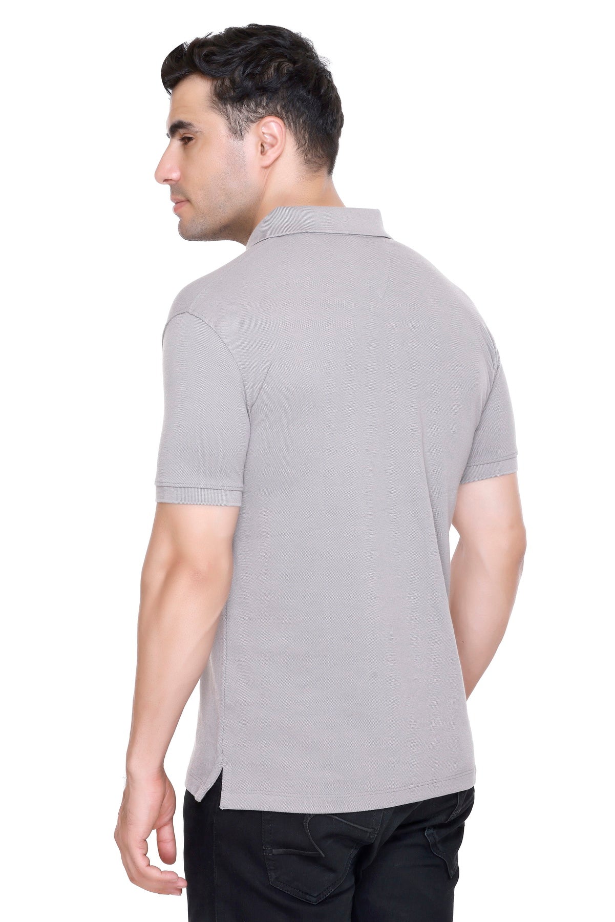 Hood Culture Men’s Solid Cotton Polo Grey T-Shirt – Half Sleeve