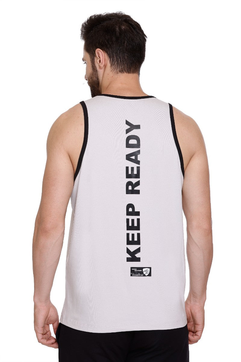 Men's Solid Grey Cotton Lycra Gym Vest | Activewear Sports Sleeveless Vest | Stretchable Workout Vest for Men